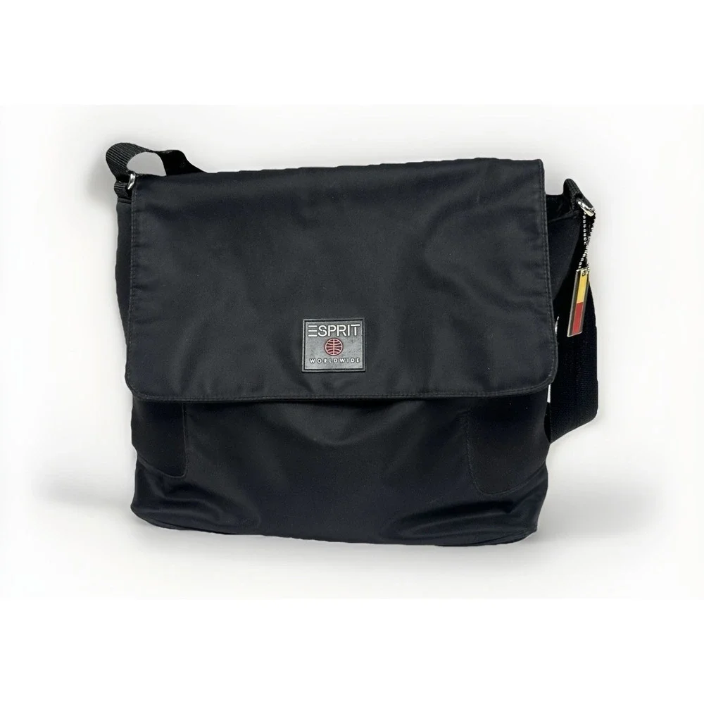 Vintage Esprit Neoprene Black Messenger Bag Y2K Adjustable Strap Crossbody